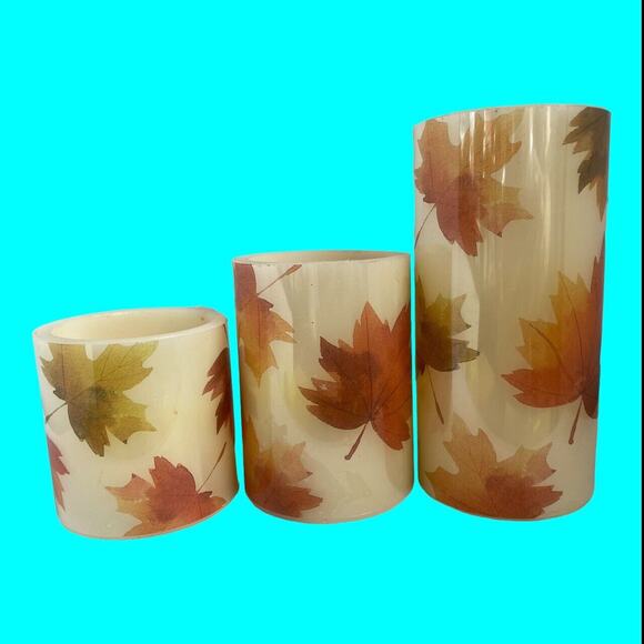 Flameless LED Candles Set Of 3 Maple Leaf Decor Tested 3 AAA Batteries - Picture 3 of 12